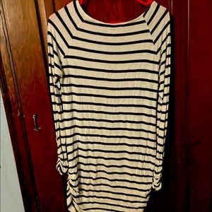 Black and white striped mid thigh dress